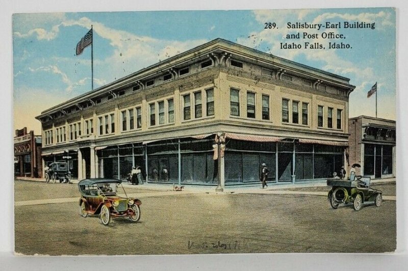 Idaho Falls Salisbury-Earl Building & Post Office 1914 to Hollis LI Postcard S1