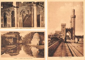 3~Postcards Cairo, Egypt  EL MOAYAD MOSQUE~SHEIKH'S TOMB~THE BARRAGE Sepia Toned