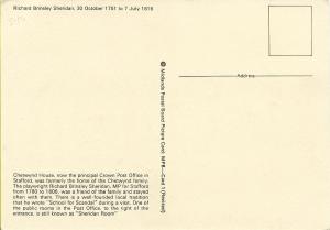 Chetwynd House, Stafford - Line drawing unused postcard celebrating Sheridan.