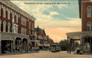 Boyertown PA Philadelphia Ave Trolley CHILDS Pharmacy? Drugstore? Postcard