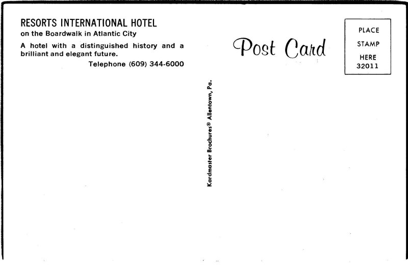 VINTAGE POSTCARD AERIAL VIEW OF RESPRTS INTERNATIONAL HOTEL ATLANTIC CITY 1970s