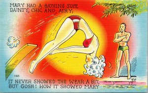 Vtg 1940's Sexy Woman Girl Risque Bikini Artist Signed Fox Comic Linen Postcard