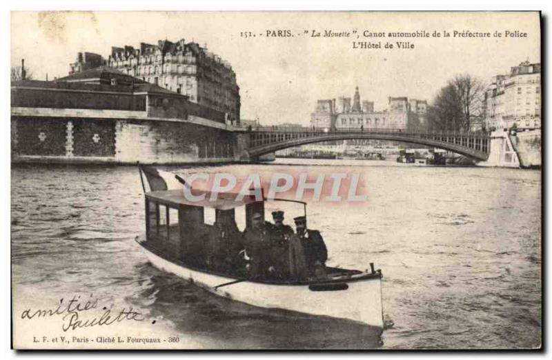 Postcard The Old Paris motorboat Seagull the Police Headquarters L & # City P...