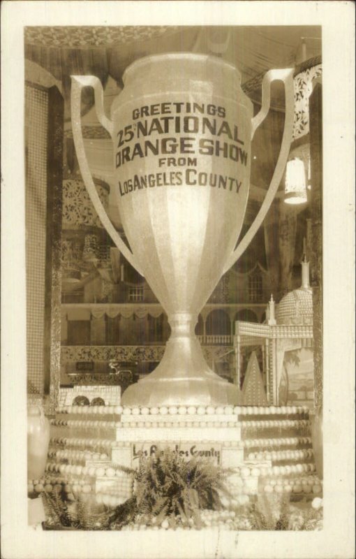 Riverside? Orange Show Los Angeles County Giant Trophy Real Photo Postcard xst