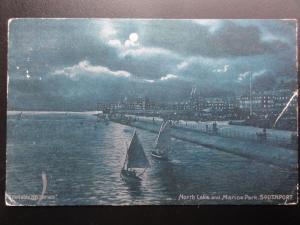 Lancashire: Southport, North Lake and Marine Park by Moonlight c1908 (silvered)