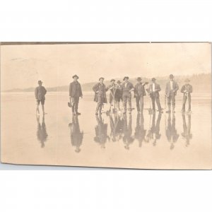 Early 1910 RPPC REAL PHOTO Postcard - Occupational Men on Beach Clam Harvest?