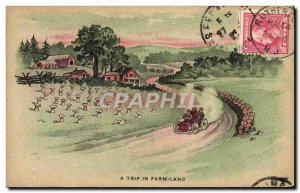 Postcard Old Car A trip in Farm land
