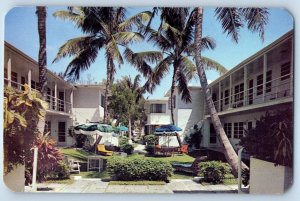 1960 Miami Florida Postcard Sea Bay Apartment Hotel Byron Avenue Field Building