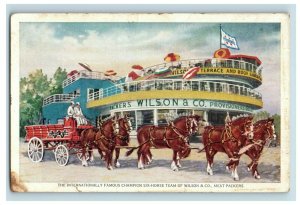 C.1920's-30's Advertising 6 Horse Team Wilson Meat Packers Postcard F82