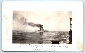 RPPC WWI USS Florida Battleship Navy Real Photo Postcard Ship