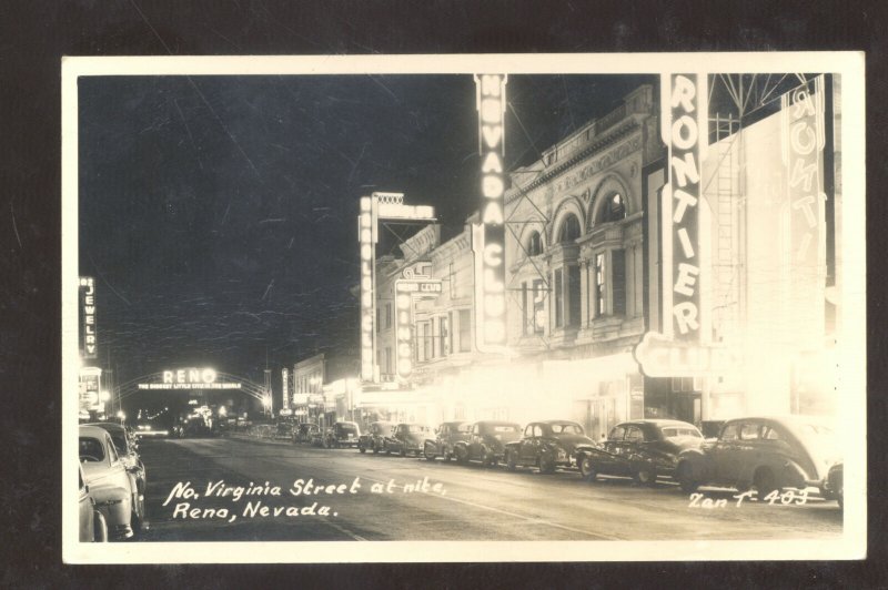 RPPC RENO NEVADA DOWNTOWN VIRGINIA STREET SCENE OLD CARS REAL PHOTO POSTCARD