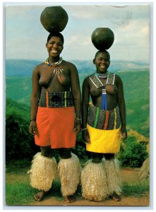 1981 Zulu Maidens Balancing Clay Pots in Head Natal South Africa Postcard