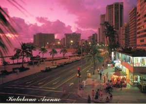 Postcard View of Sunset on Kalakaua Avenue in Honolulu, HA.  6 x 4    N7