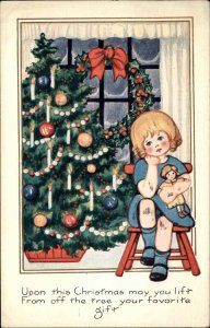 Whitney Christmas Pretty Little Girl with Doll Vintage Postcard