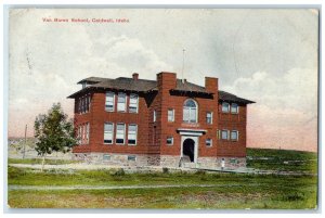 c1910 Entrance to Van Buren School Caldwell Idaho ID Antique Posted Postcard