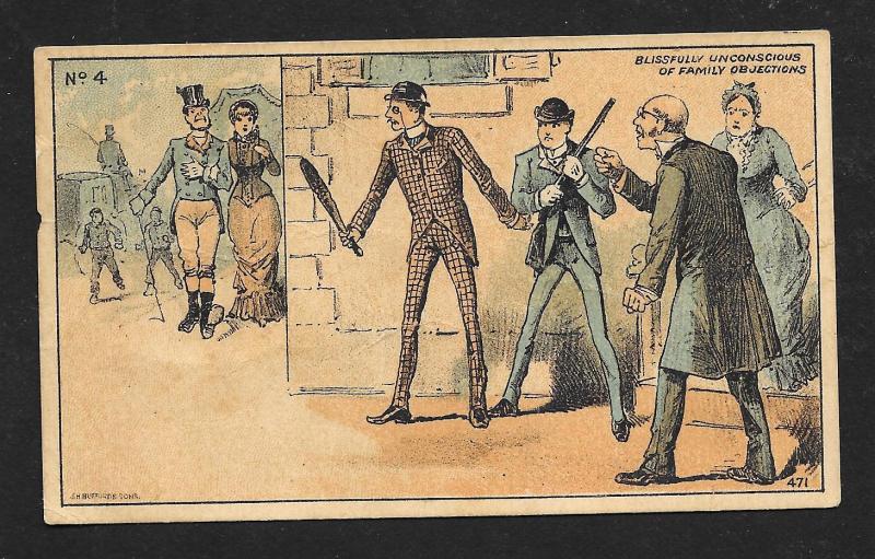 VICTORIAN TRADE CARD Boston Clothier #4 'Blissfully Unconscious...' Man & Woman