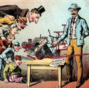 1880s Wm. Deering Co. Steel Binder Comical Competitors Studying Imitating P154