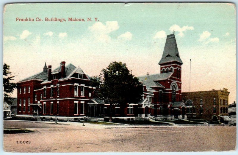 MALONE, New York NY   FRANKLIN COUNTY BUILDINGS Street Scene c1910s  Postcard