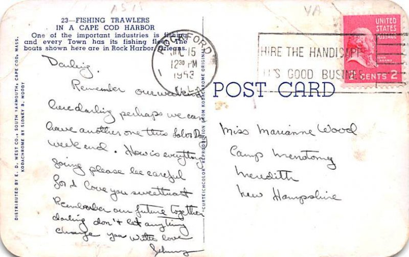 Fishing Trawlers Cape Cod Harbor - Orleans, Massachusetts MA Postcard