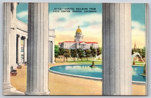 Denver Colorado~Capitol Bldg From Civic Center Fountain~Vintage Linen Postcard