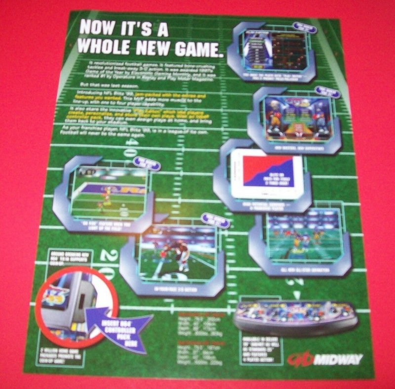 Midway BLITZ 99 Original NOS Video Arcade Game Promo Flyer Football Sports Theme 