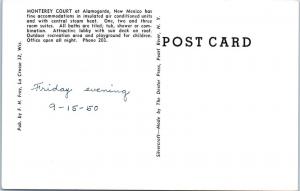 ALAMOGORDO, NM New Mexico   MONTEREY COURT  1950 Multiview   Roadside   Postcard