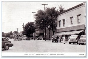 1951 Main Street From South Classic Cars Building Store Coloma Michigan Postcard