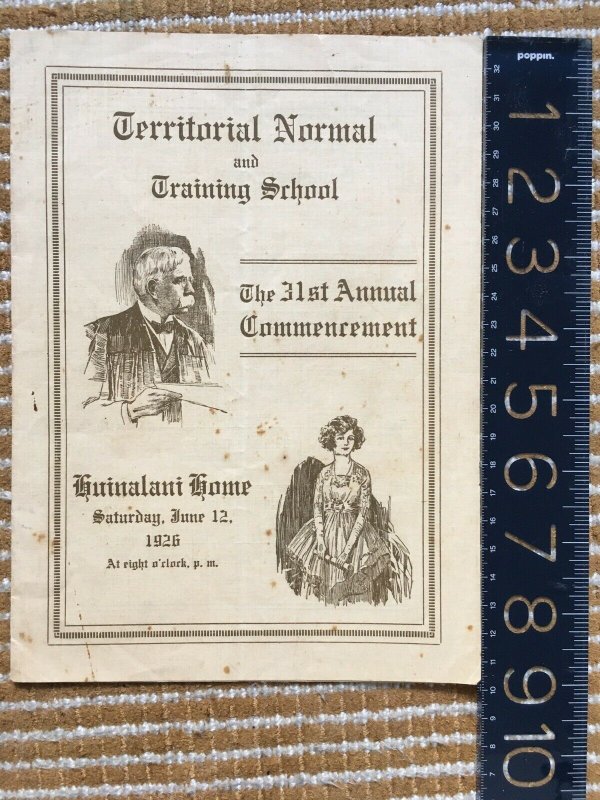 Hawaii Territorial Normal & Training School 1926 Commencement Program Huinalani