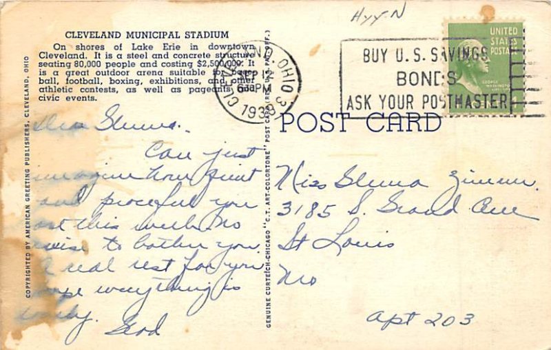 Cleveland Municipal Stadium Cleveland Ohio USA Baseball , Stadium 1939 light ...