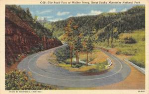 TN, Tennessee  ROAD U-TURN~Walker Prong GREAT SMOKY MOUNTAINS  1951 Postcard