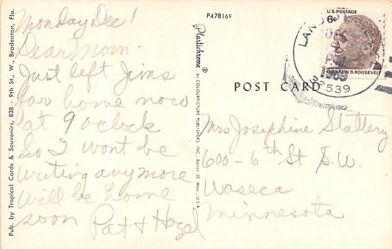 Florida Greeting Postcard~6 Views~ Kennedy Space Center~Beach Scene~Palms~Garden