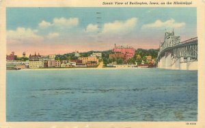 Burlington Iowa Scenic View on the Mississippi 1959 Linen Postcard