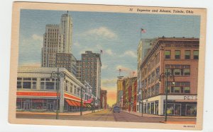 P2051 1955 postcard old car stores superior & adams toledo ohio, old 2c stamp