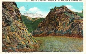 Vintage Postcard 1946 Glimpse of Snow Caps Big Rock Cut Chicago Creek Colorado