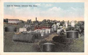 Arkansas City Kansas birds eye view Lesh Oil Refinery antique pc Y11730
