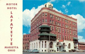 Marietta Ohio 1950s Postcard Motor Hotel Lafayette Cars Parked