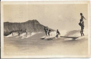 RPPC: Surfing, Hawaii used 1939, Honolulu, HI to Richland, IA (PC1936)