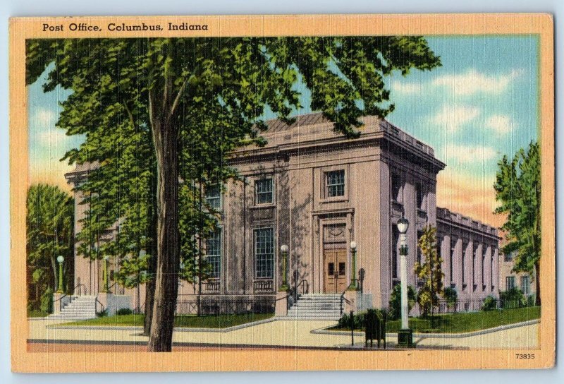 Columbus Indiana IN Postcard Post Office Building Exterior Scene c1940s Vintage