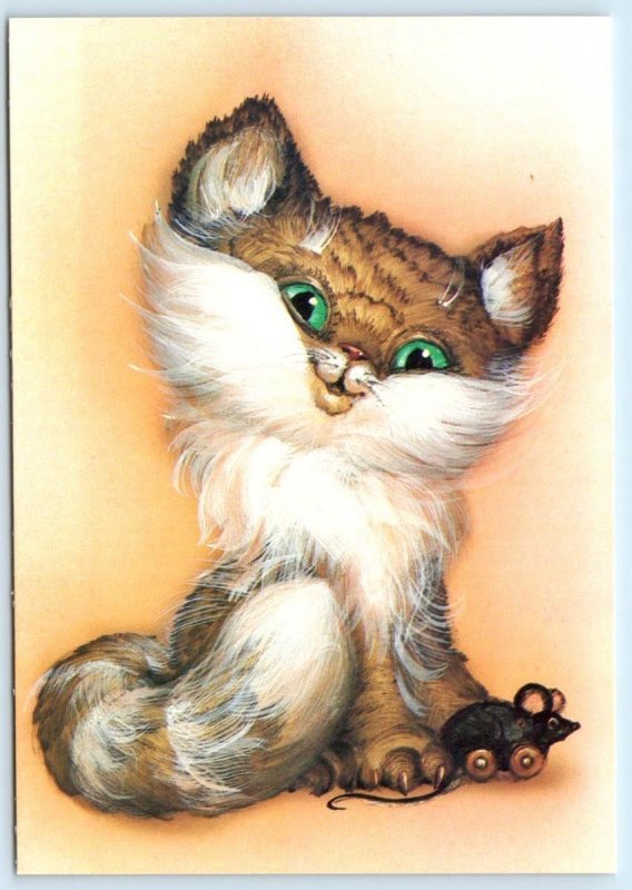 2 Beautiful Postcards FANTASY CATS Russian Artist E. BORISOV 4x6