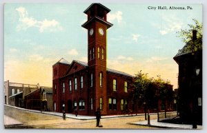 Altoona PA Street Sweeper Before City Hall Italianate ClockTower~ 4:05 PM c1910