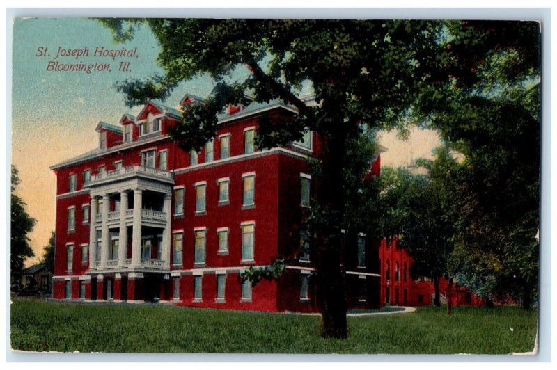 c1910 St. Joseph Hospital Exterior Building Field Bloomington Illinois Postcard