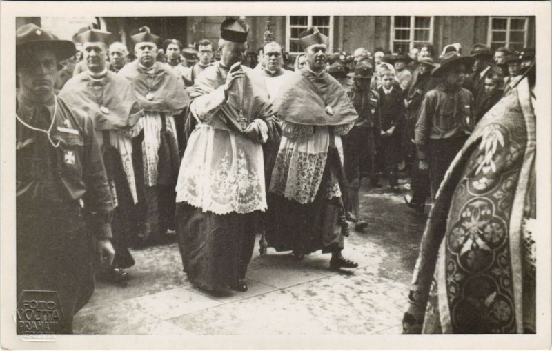 PC SCOUTING, SCOUTS AND PRIESTS, Vintage REAL PHOTO Postcard (b28541)