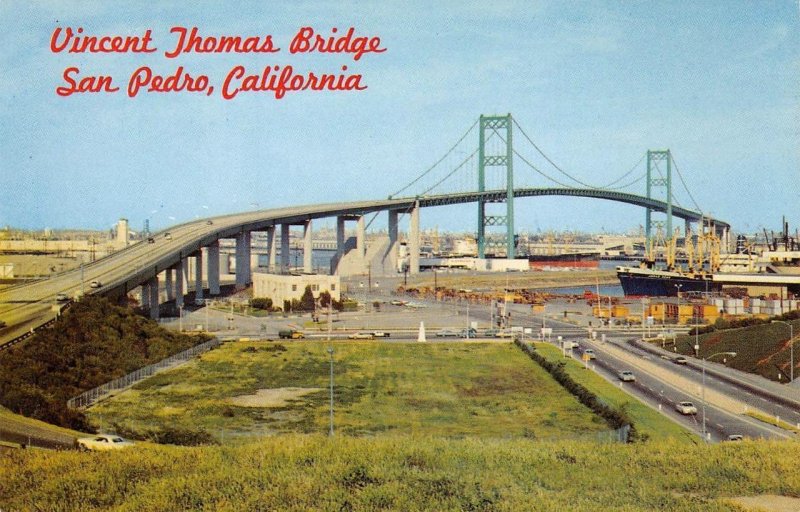 VINCENT THOMAS BRIDGE San Pedro, CA Terminal Island c1960s Vintage Postcard 