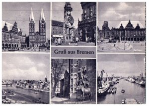 Multiple Views of Bremen Germany Black And White Postcard Posted 1960