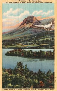 Vintage Postcard 1950's Madonna Of St. Mary's Lake Face & Head Glacier Park MT