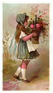 1870-80's Set of 4 Lovely Cute Kids Holding Flower Vases Trade Cards *M