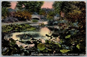 Hartford Connecticut 1914 Postcard Bridge and Pond Elizabeth Park