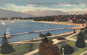 Vancouver, BC Canada KISILANO BEACH & SWIMMING POOL Swimmers~Sailboats  Postcard