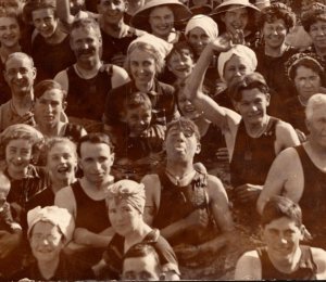 c1909 RPPC Bathers Great Salt Lake Utah UT Man Sticks Out Tongue Real Photo