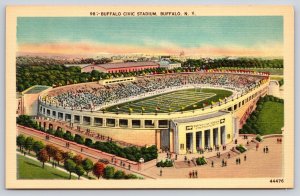 Buffalo New York~Civic Sports Stadium Birds Eye View~Skyline~Linen 1940s PC